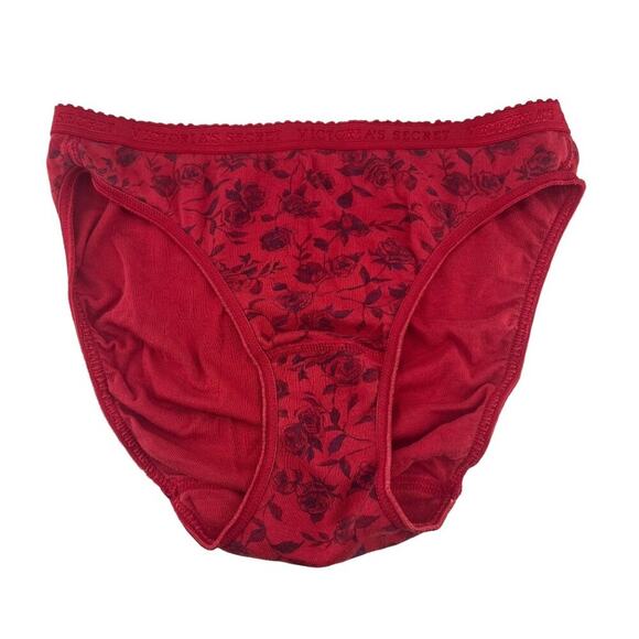 Victoria's Secret Panty Red Purple Rose Floral Cotton Bikini Signature Waist S - Picture 1 of 7